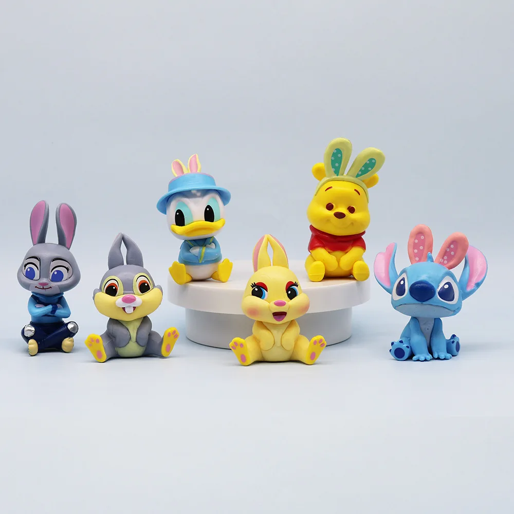 Treingi 2024 6 piezas/set Anime dibujos animados Winnie Pooh Stitch Judy Rabbit lindo Lilo Pvc figura de acción modelo muñeca juguetes niños regalo de Navidad