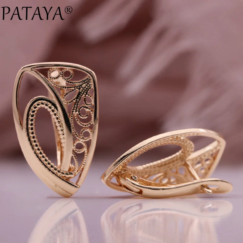 PATAYA New Creative Trend Earrings 585 Rose Gold Color Unique Earrings For Women Geometric Vintage Fine Fashion Jewelry Earrings