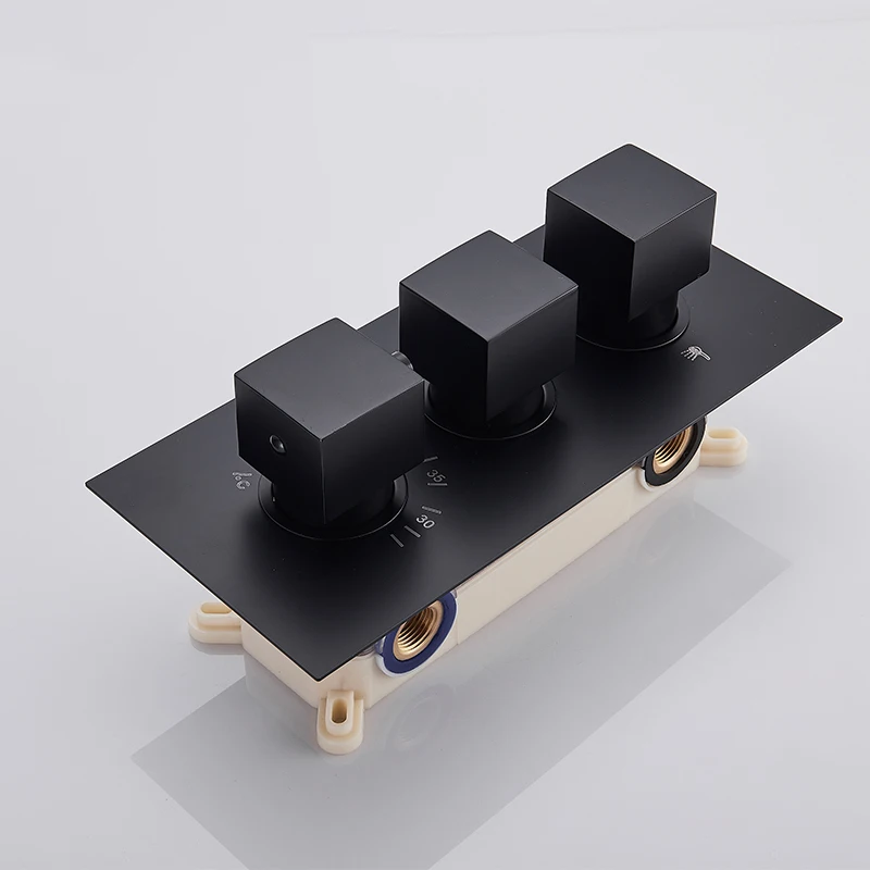 Matte Black 3 Ways Thermostatic Valve Mixer Bathroom Shower Faucet Accessory Water Temperature Concealed Control Diverter