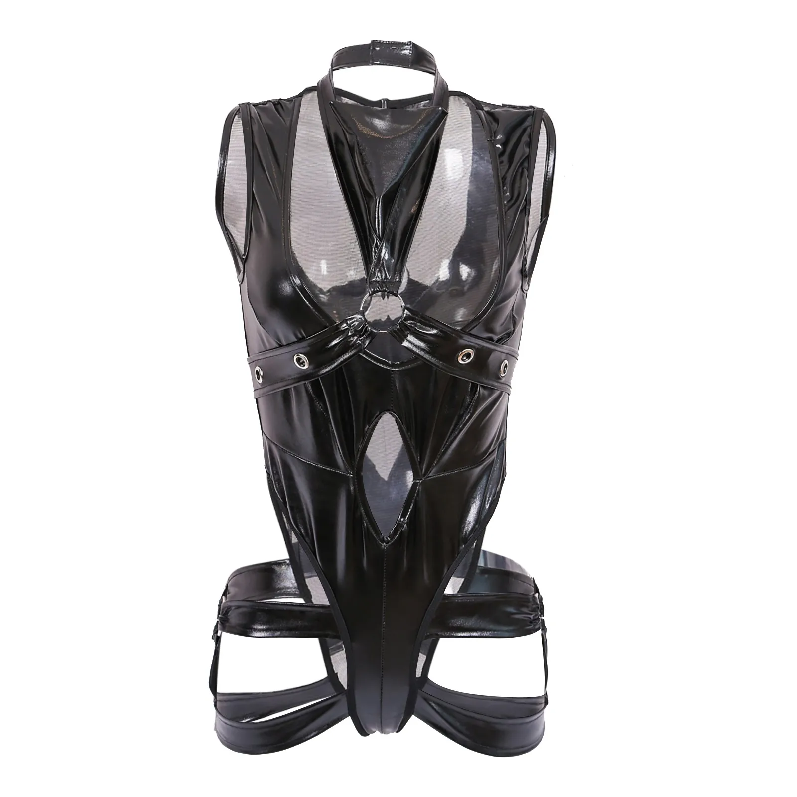 Plus Größe 3XL Sexy Dessous Frauen Mesh PU Leder Bodysu Latex Körper Femme Catsuit Fetisch Damen Erotische Teddies_voghion.com