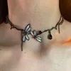 Sweet Cool Gun Black Fantasy Dragonfly Necklace for Women Gothic Black Tassels Choker Niche High-End Clavicle Chain Jewelry