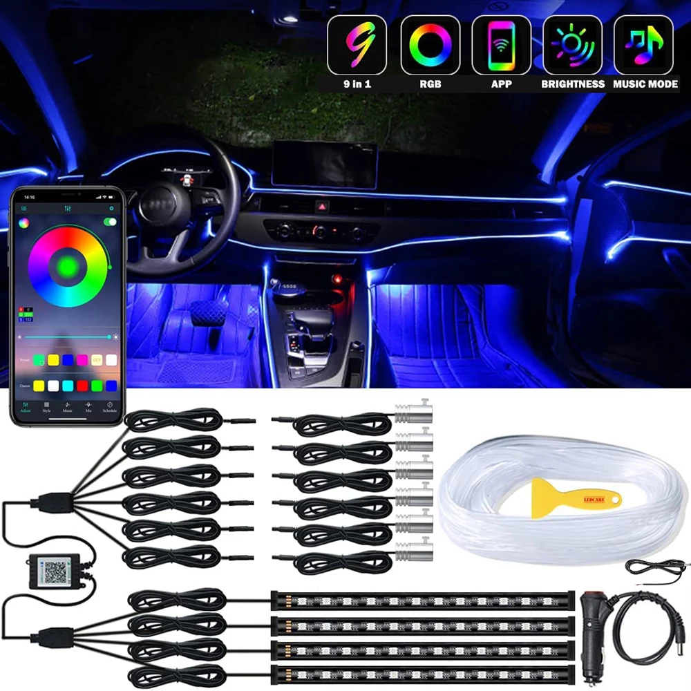 RGB Fiber Optic EL LED Car Ambient Interior Foot Light App Sound Music