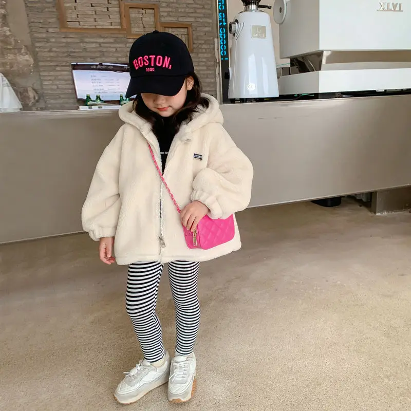 

2024 Fashion Cartoon Baby Girl Winter Jacket Thick Lamb Wool Infant Toddler Child Warm Sheep Like Coat Baby Outwear Cotton 4-14Y