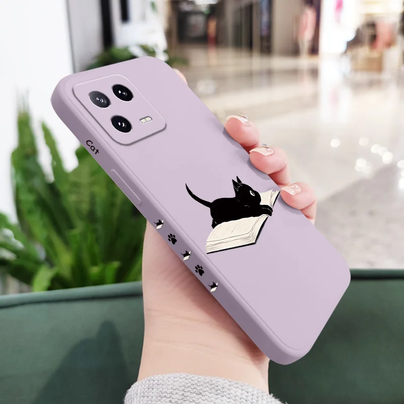 Whimsical Reading Cat Liquid Silicone Phone Case