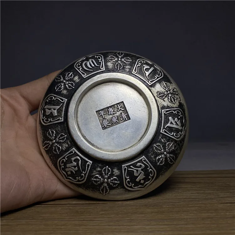 Collection Chinese Tibet Silver Carved Fish Plate Dish Exquisite Statues 5
