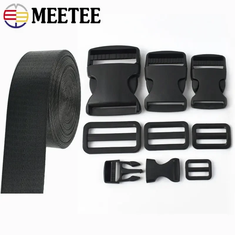 

2/5Set 25-50mm Nylon Webbing Tape+Plastic Side Release Buckle+Tri Glide Slider Clasp Bag Strap Ribbon Buckles DIY Accessories