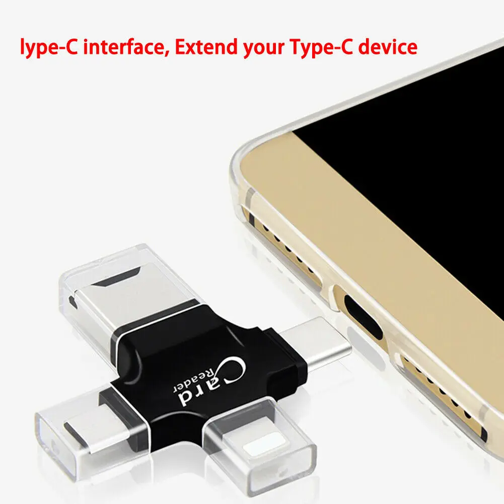 Convenient Portable 4-in-1 Reader Easy To Use Sleek High-speed Data Transfer For Mobiles Mobile Phone Reader Fast Transfer Speed