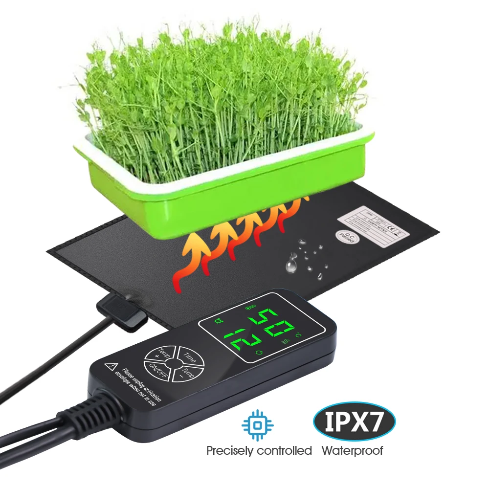 7/16/53/110W Upgraded Plants Heating Pads Adjustable Temperature Controller Reptile Heat Mat Garden Greenhouse Plants Seedling