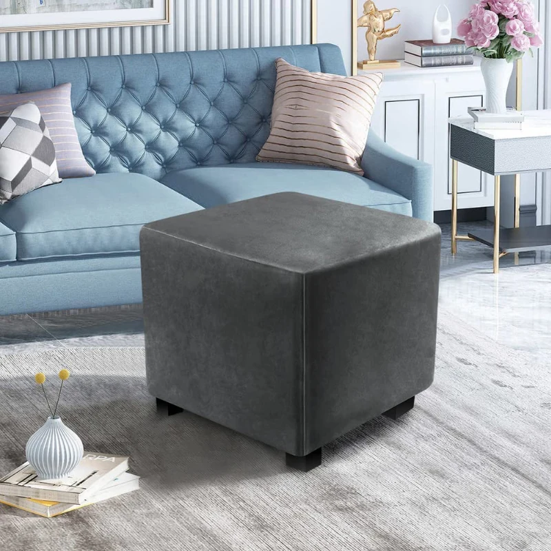 Luxurious Velvet Square Ottoman Cover - Stretchable and Washable Furniture Protector for Footstools and Benches, Available in Three Sizes