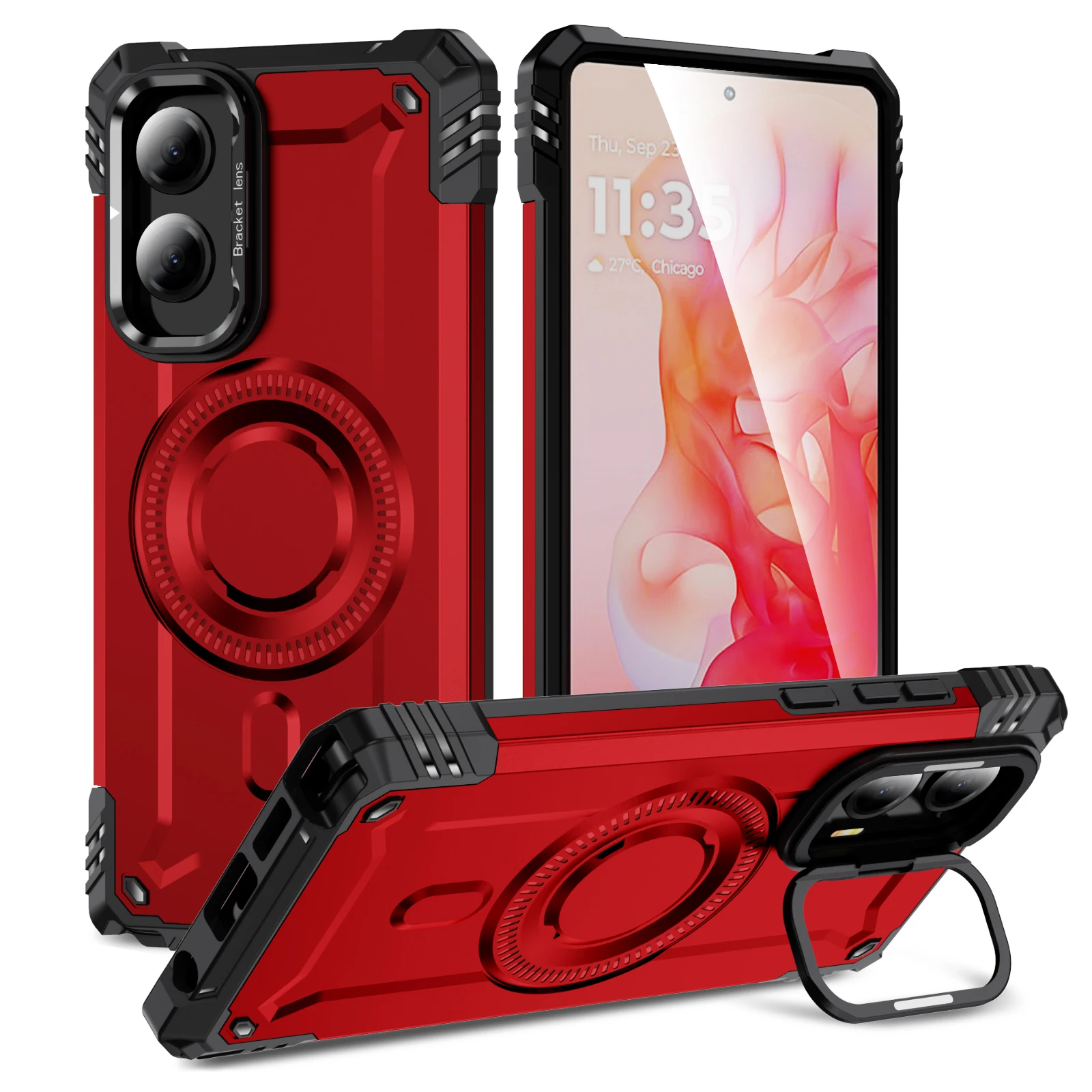 Magnetic Armor Shockproof Case with Magsafe and Metal Lens Stand Cover