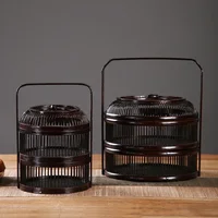 Handmade Bamboo Hand Basket Japanese Tea Set Hollow Food Box Moon Cake Fruit Refreshment Tray for Traditional Tea Handmade 2