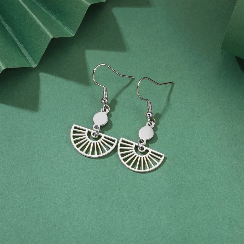 Halbrunde Form Fan Anhänger baumeln Creolen Frauen Mädchen geometrische böhmische Edelstahl Schmuck Geburtstag Party Geschenke – Detail 7