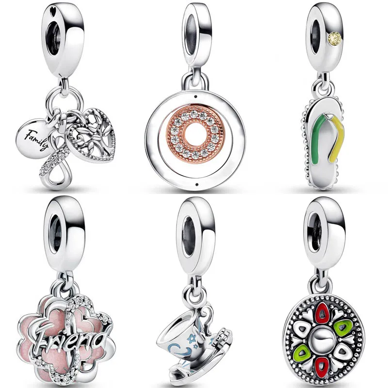 

Signature Two Circles Clover Friendship Cup Of Tea Hat Pendant Beads 925 Sterling Silver Charm Fit Fashion Bracelet DIY Jewelry