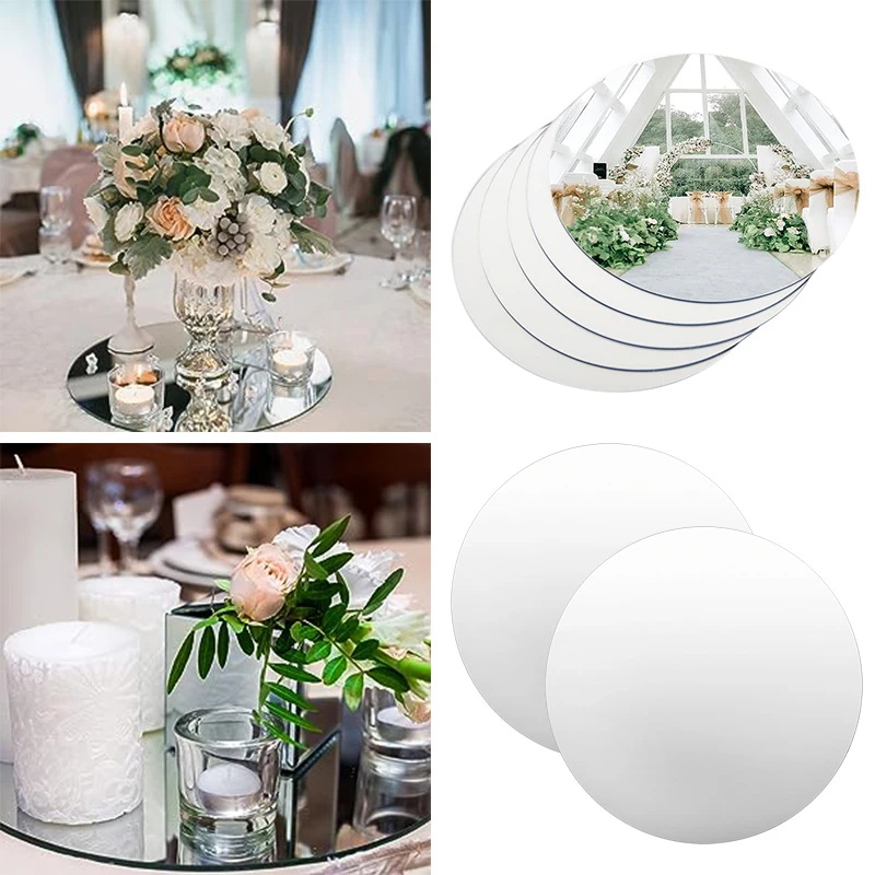 Round Mirror Glass Tray DIY Acrylic Candle Plates Dining Table Centerpiece Decor Hotel Home Wedding Celebration Party Decoration