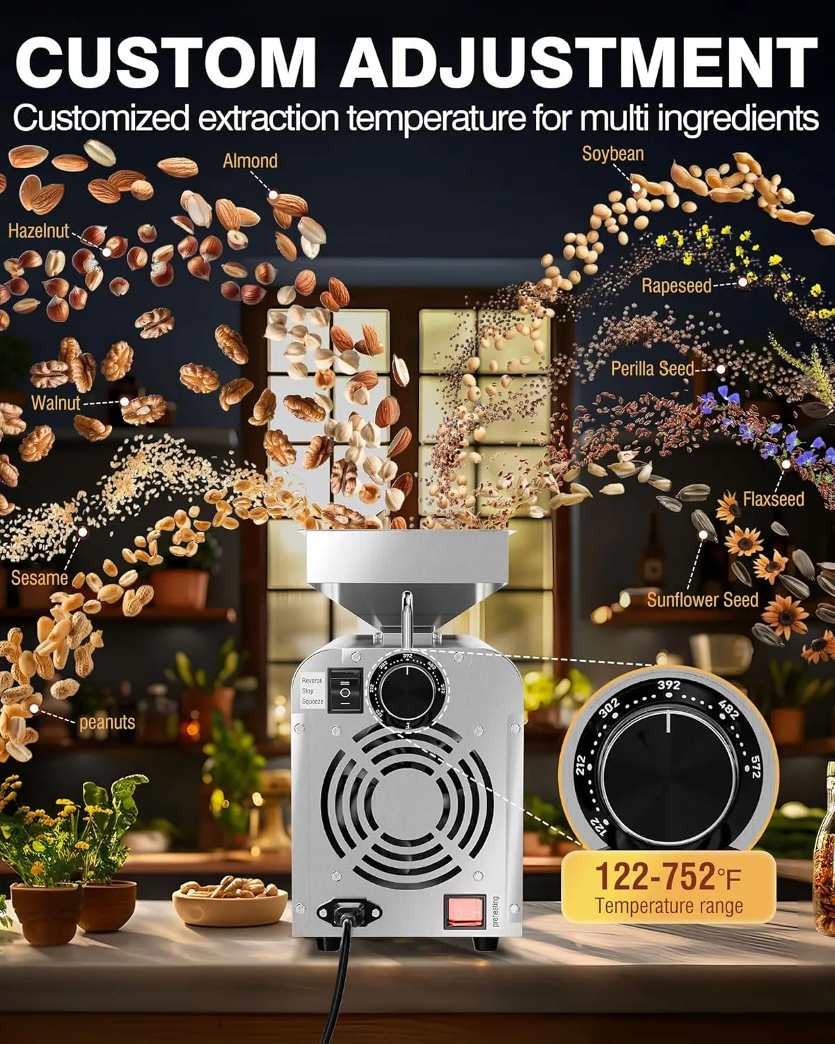 Oil Press Extractor Machine Cold & Hot Press Automatic Electric Oil Maker for Home Commercial 750W Seeds Nuts Oil Expeller 3