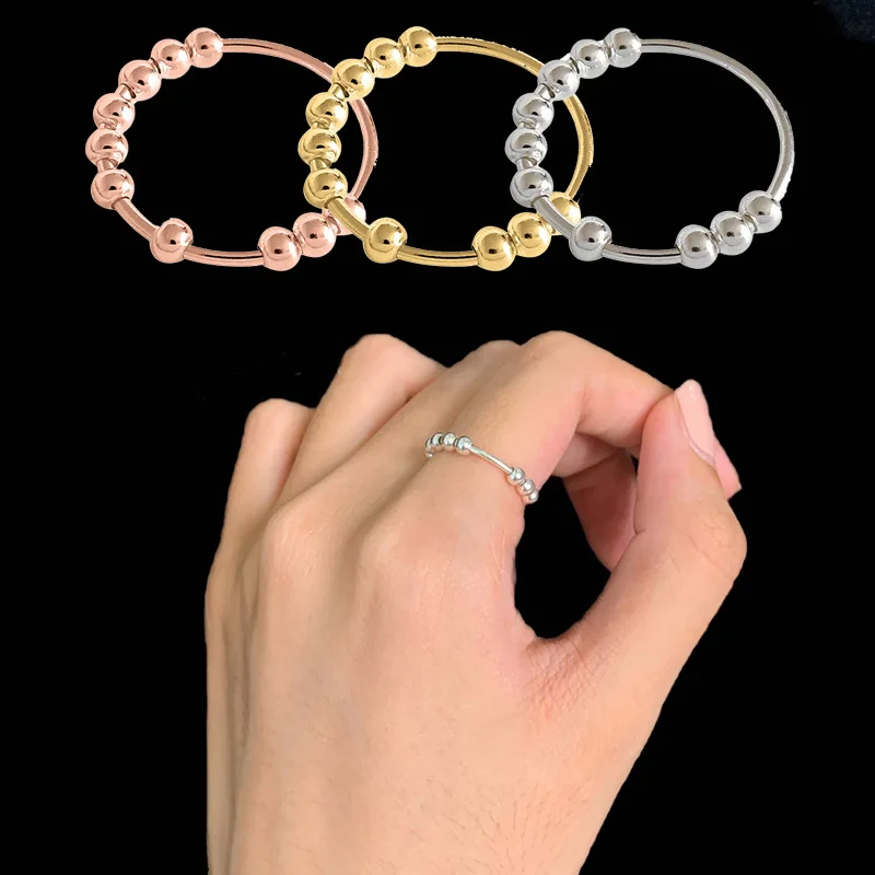 

Creative Decompression Ring Can Be Rotated Beads Bead Ring Personalized Fashion Niche Beads To Relieve Anxiety Finger Ring