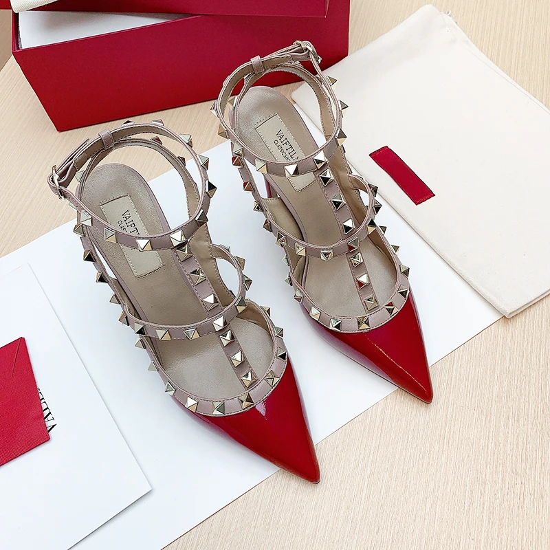 Women Sandals Women High Heels Summer Ankle Strap Party Classic Rivets