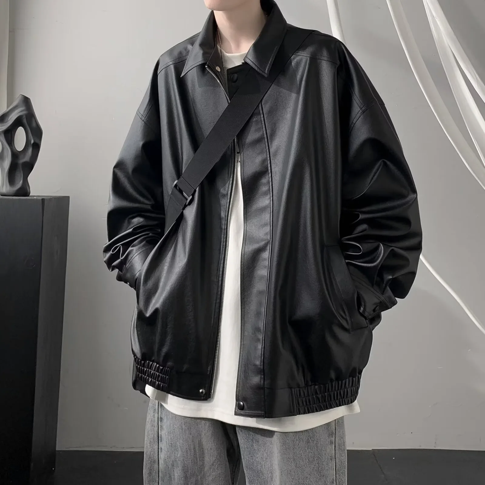 Vintage American Style Leather Jacket For Men High-end Feel Loose