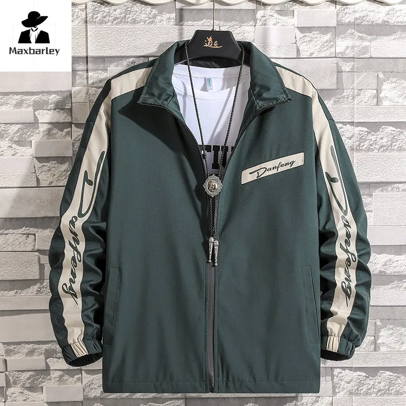 

Spring 2022 New Men's Standing Collar Loose Large Jacket Coat Korean Style Color Block Printing Versatile Clothes