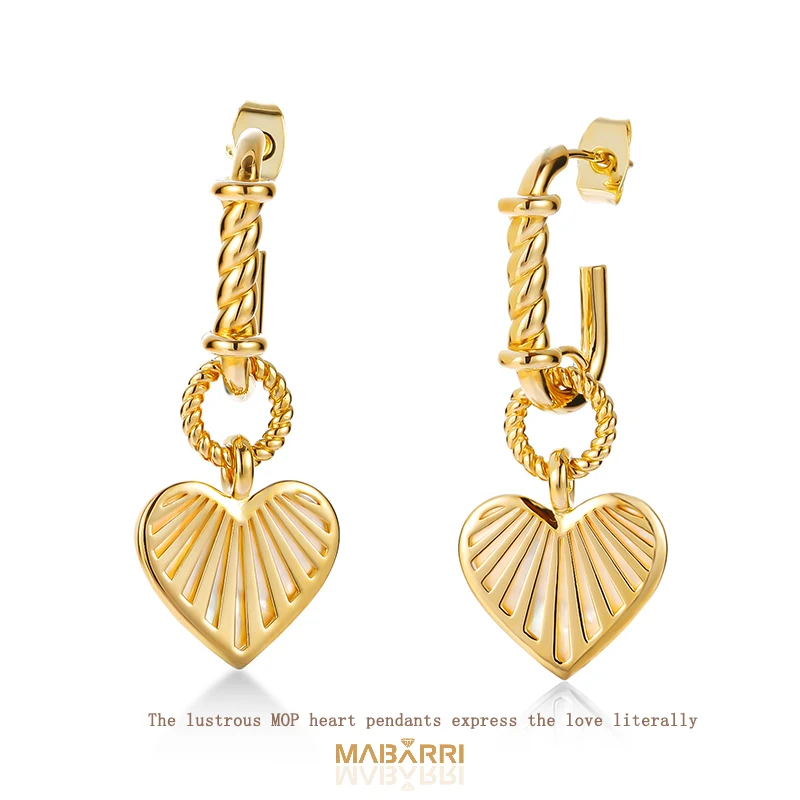 

Mabarri Gold Plated Heart Earrings for Women girls Shell Gloss Luxury Classic Jewelry Holiday Birthday Christmas Party Gift