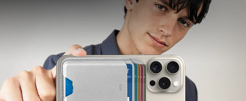 Billetera MagSafe Wallet Boost ESR con resorte interno y diseño premium