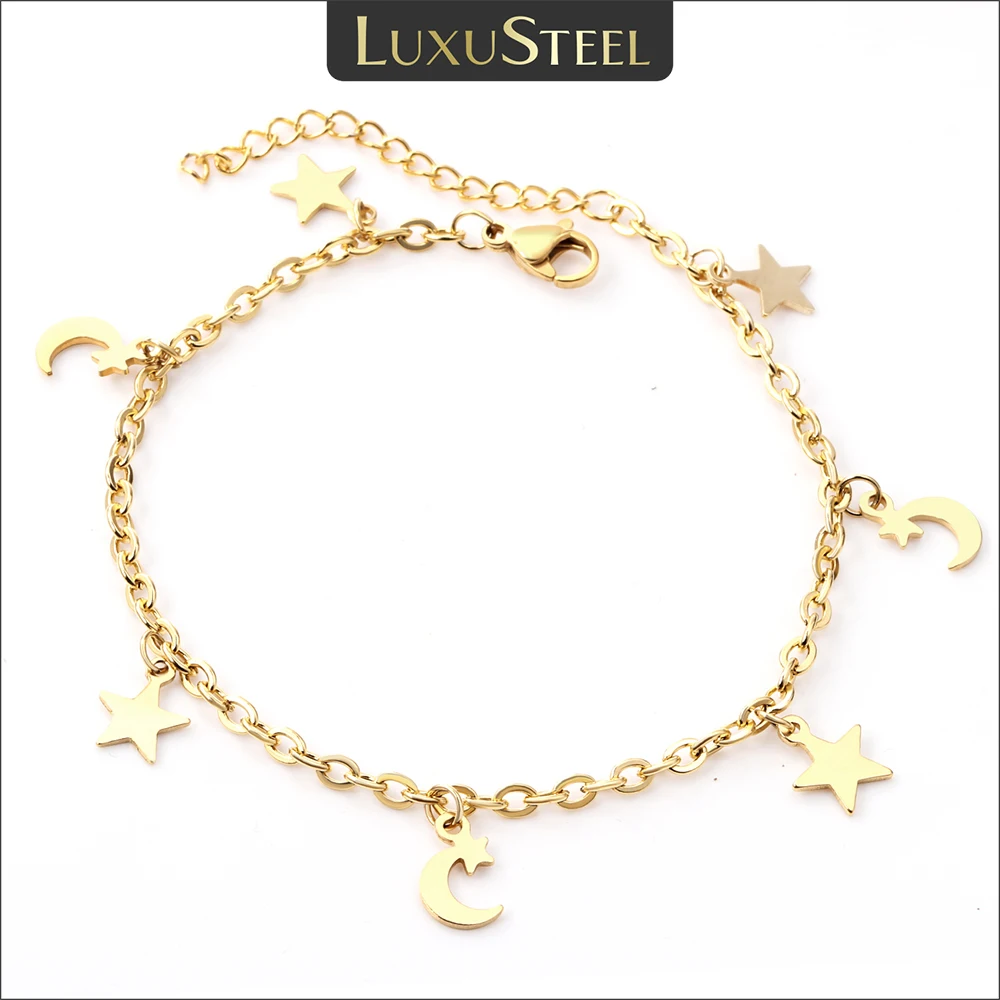 

LUXUSTEEL Stainless Steel Leg Bracelet Gold Color Star Shape Rolo Link Chains Anklets For Women Summer Beach Gift Party Collier