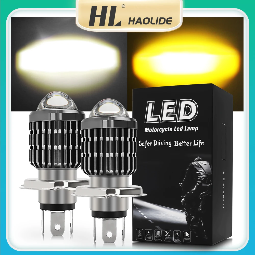HL H4 LED 오토바이 헤드라이트 전구 H6 P15D CSP LED 렌즈 백..