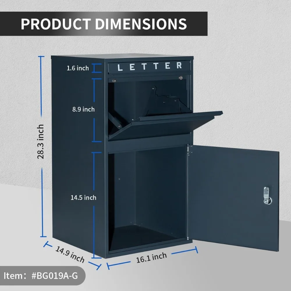 Package Delivery Boxes for Outside, Large Mailbox for Parcel, Galvanized Steel Parcel Mailbox, Wall Mounted Lockable Anti-Theft