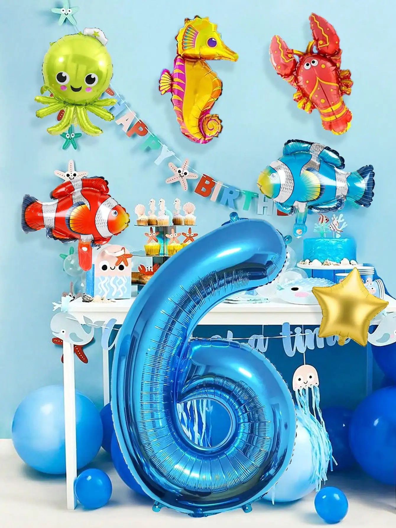 24 Stück niedliche Meerestier-Themenballons, Hummer, Oktopus, Seepferdchen, Fischform, Ballon für das Meer, Party-Dekoration, Geburtstagsballons – Detail 7
