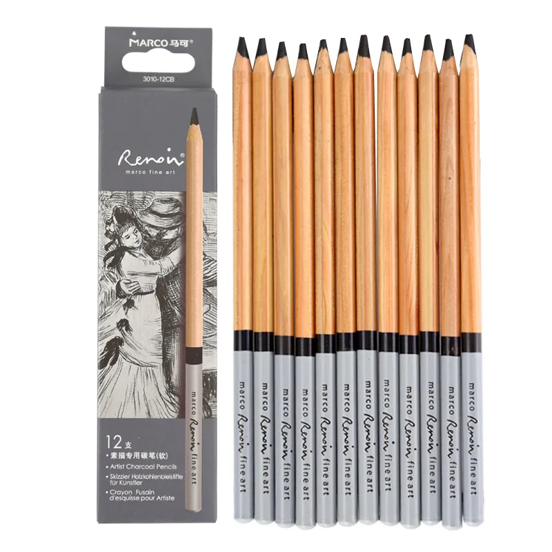 Generic Artist Charcoal Pencils Set - 3 Pieces Soft Medium And