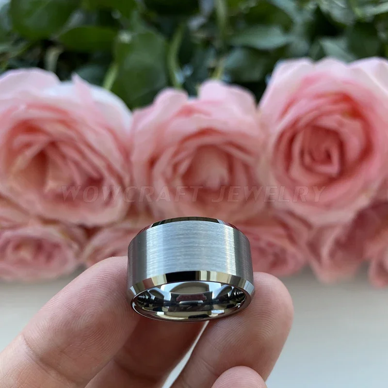 10mm 12mm Big Wide Tungsten Carbide rings Classic for Men with Top Brushed Finish Comfort fit Wedding Bands Engagement ring