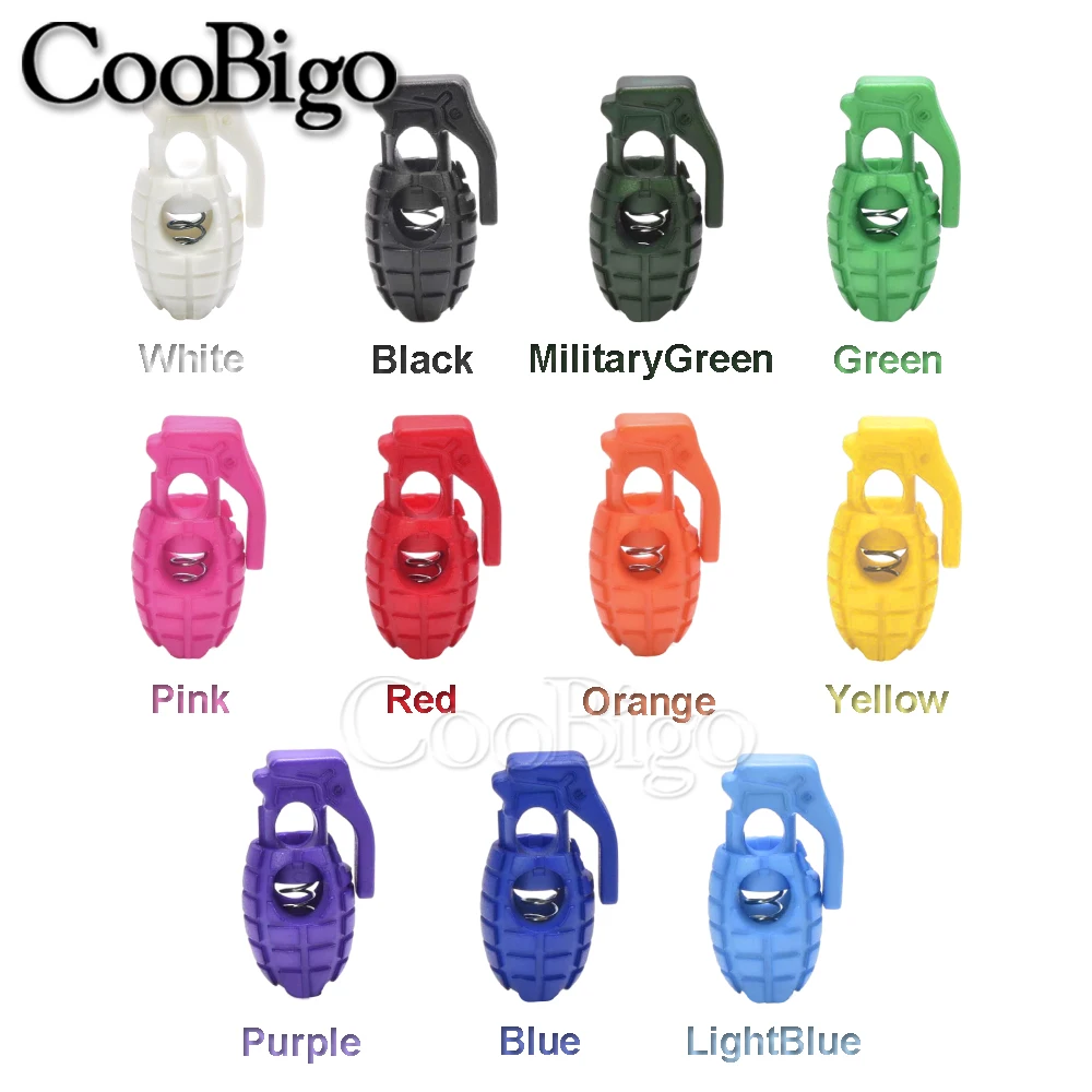 12pcs Plastic Spring Cord Lock Grenade Toggle Clip Stoppers For Drawstring Paracord Rope Shoelace Sportswear Bag DIY Accessories