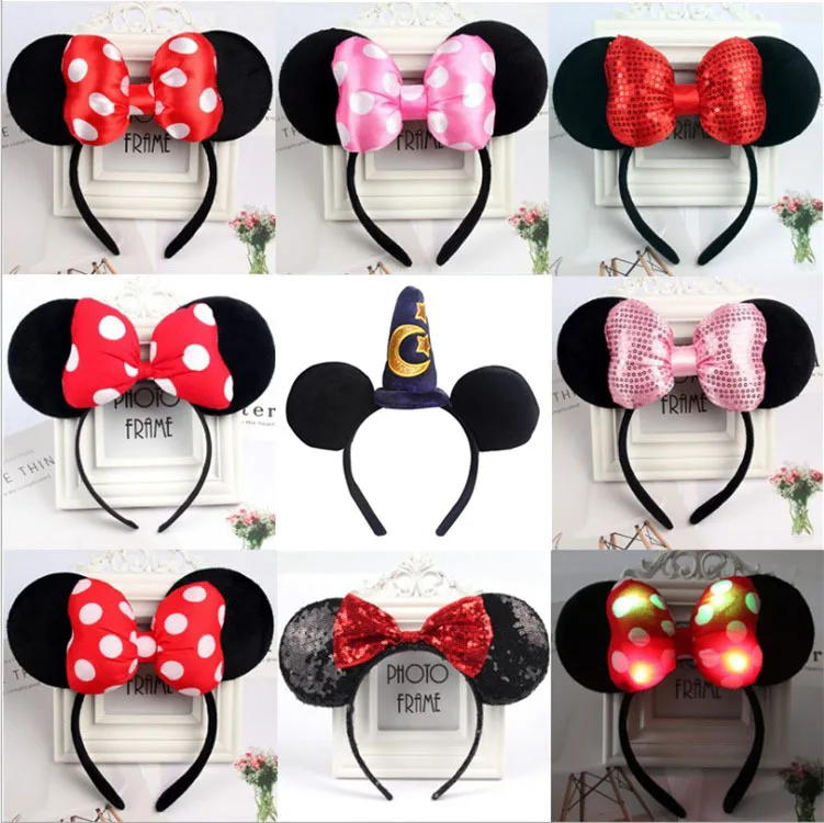 

Disney Mickey Minnie Mouse Ears Headhand for Girls Adults Cute Cartoon Party Cosplay Hair Accessories Sequin Bows Hairband Toys