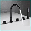 Brass Gold Bathtub Faucet Black Hot and Cold Mixer Tap Bathroom 5 Hole Faucet With Hand Shower 2