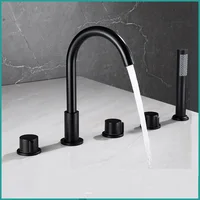 Brass Gold Bathtub Faucet Black Hot and Cold Mixer Tap Bathroom 5 Hole Faucet With Hand Shower 2