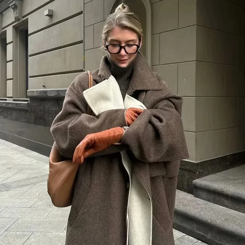 

Женское шерстяное пальто TRAF, длинное пальто, Женское зимнее кашемировое пальто, тренчкот, длинное пальто большого размера