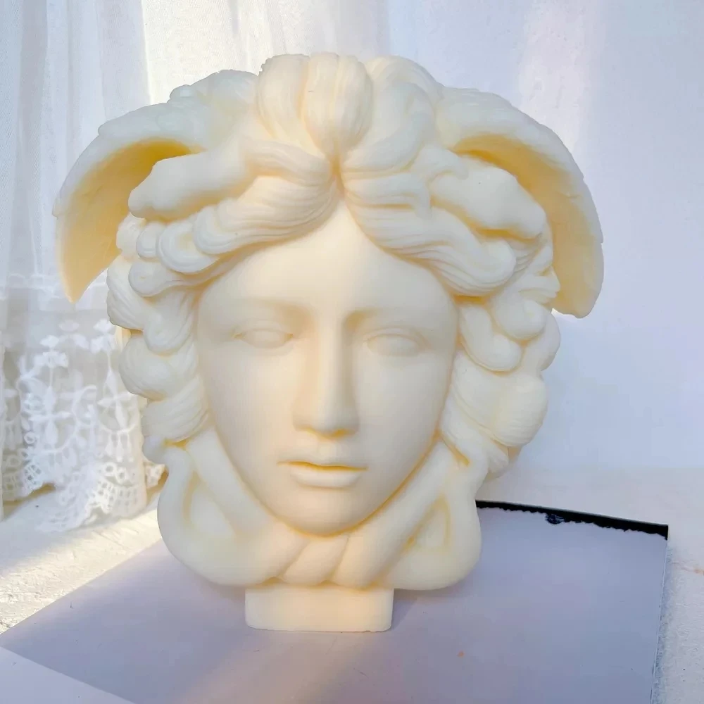 

B0081 Large Medusa Head Candle Silicone Mold DIY Greek Sculpture Body Face Snake Hair Figure Wax Molds Making Aromath Soap Mould
