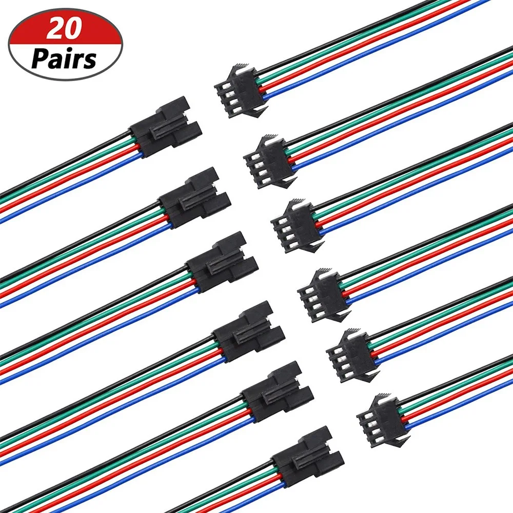 SM-4P LED 와이어 커넥터 어댑터 전기 케이블, 20 쌍 22 AWG JST SM 플러그, 4 핀 수-암, 150mm