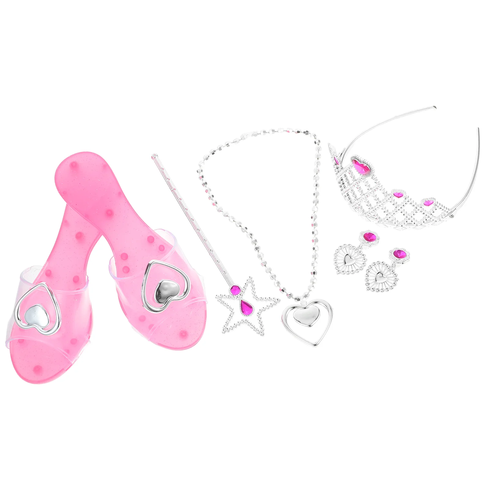 

1 Set of High-heeled Shoes Performance Costume Prop Kids Crown Fairy Wand Earrings Necklace