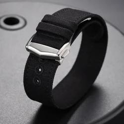 Waterproof Nylon Canvas Watch Strap with Folding Buckle - Sporty and Durable Watch Accessory - 22mm (Black)