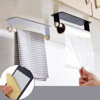 Bathroom Accoessories Wood Towel Storage Rack Bar Kitchen Adhesive Roll  Paper Holder Cabinet Cling Film Rag Hanging Holder 1