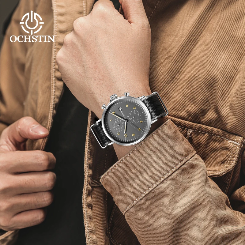 Hot OCHSTIN 2024 Casual Simple Creative Nylon Series Men's Watches Multifunction Quartz Movement Men's Quartz Watches