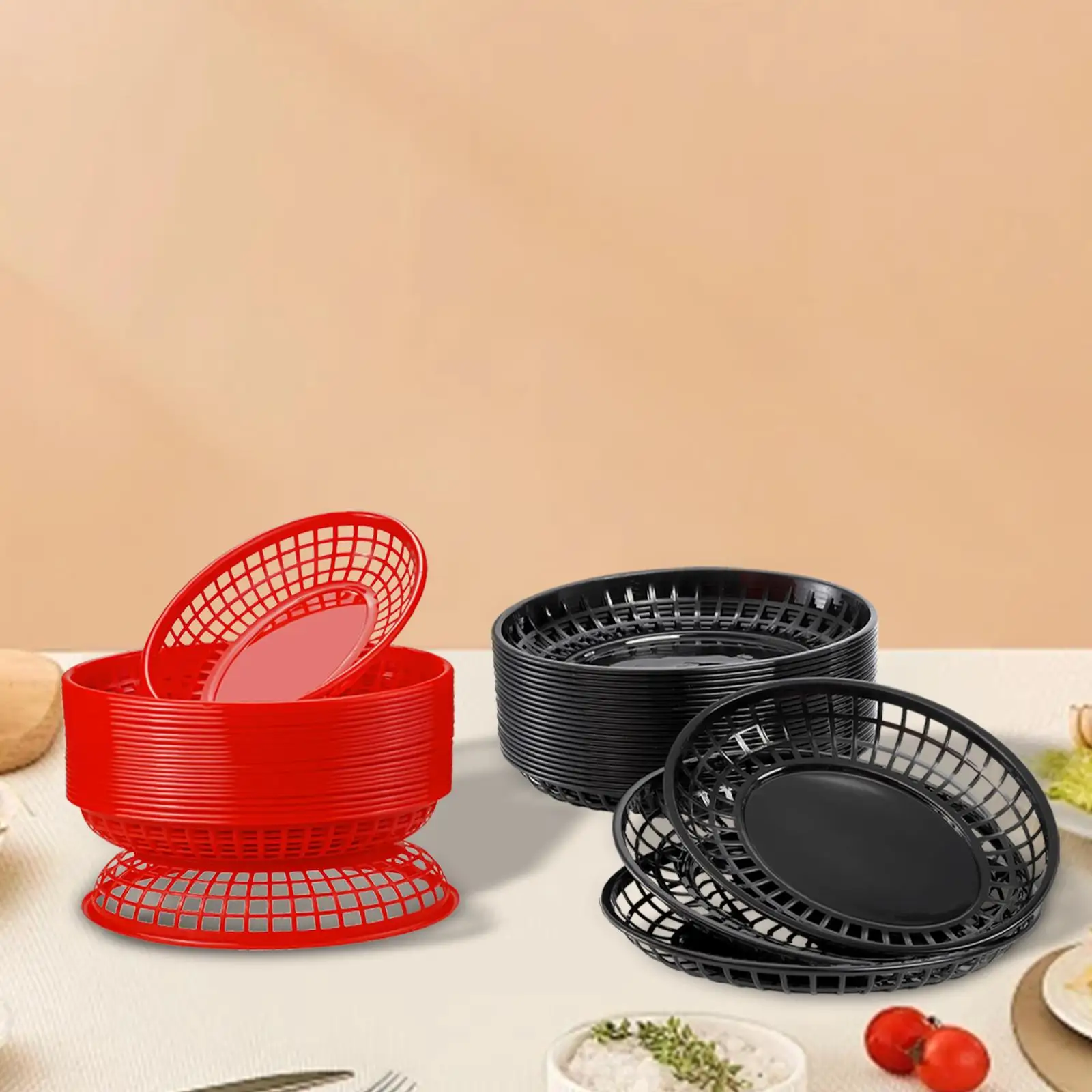 Oval Fast Food Baskets Classic Bread Fry Baskets Serving Tray 24Pcs For Office Home Fries Small Tools Crafts western style cutlery set,picnic cutlery set,picnic tableware,camping cutlery set