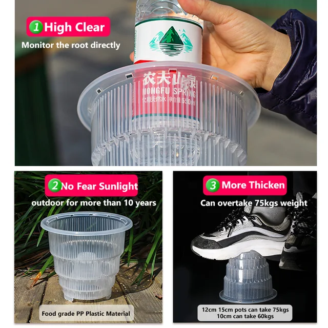 Meshpot Clear Plastic Orchid Pots with Holes and Saucers for Repotting Small Orchid Planters Root Control Orchid Transparent Pot 4