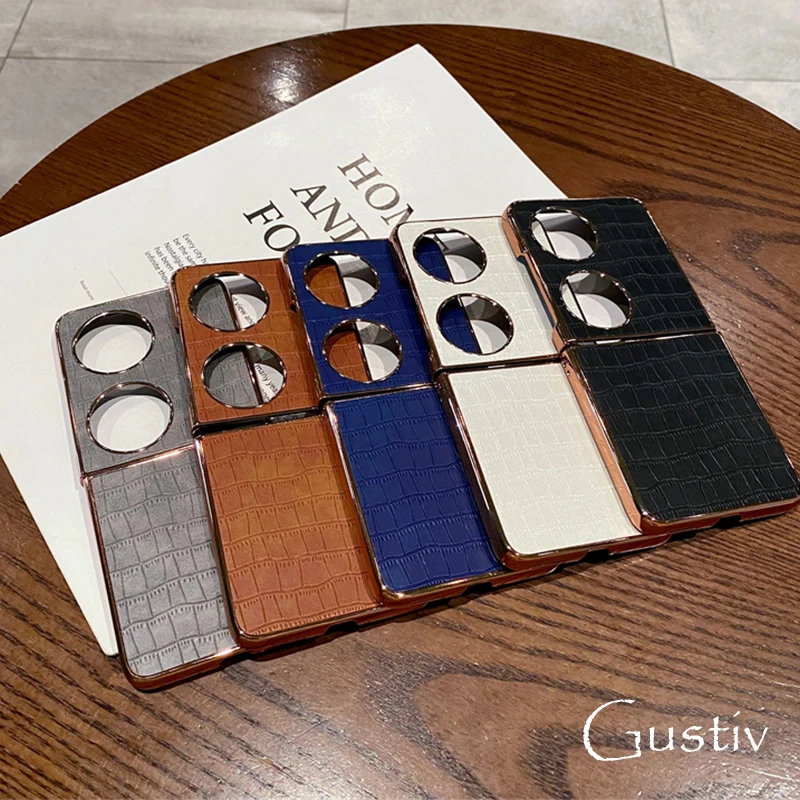 

Luxury Crocodile PU Leather Phone Case For Huawei Pocket 2 Plating Square Shockproof Business Style Men Back Cover Fundas