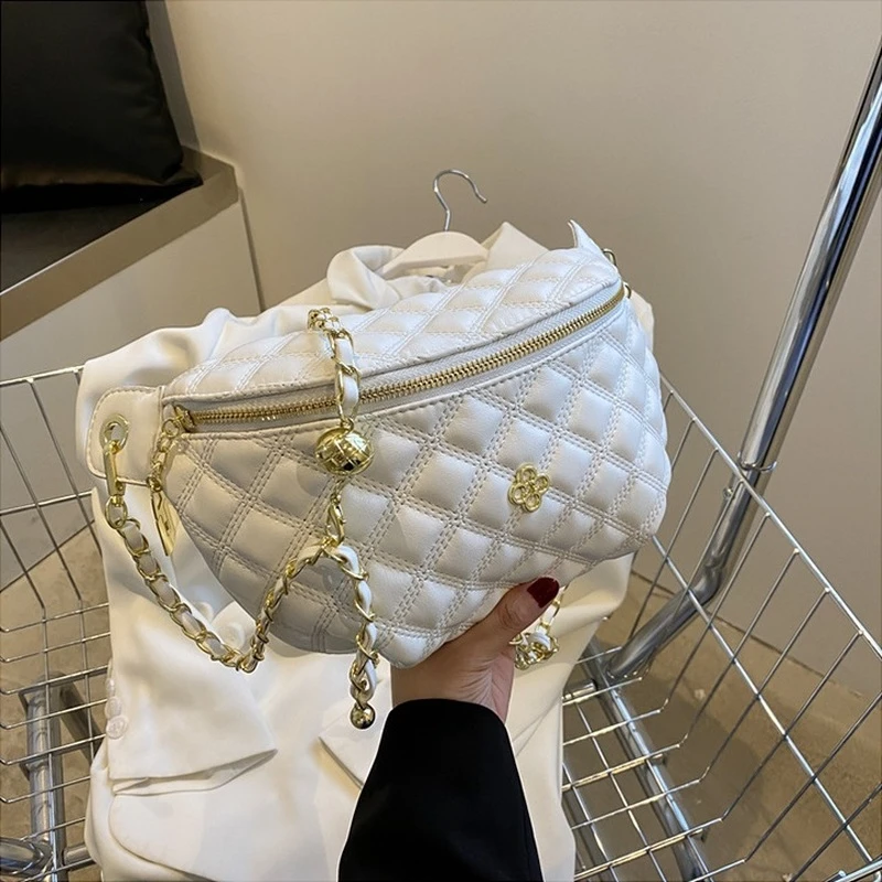 Riñoneras de PU entramado de diamantes para mujer, bolso cruzado elegante cadena, 2022| | - AliExpress