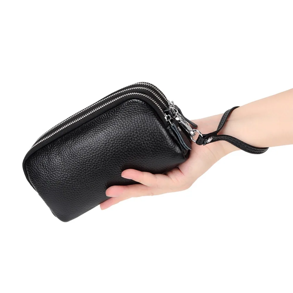 Women Long Wallet Genuine Leather 3-Layer Zipper Purse Bag Large Capacity Wristlet Clutch Wallets Phone Bag Money Purses 2026