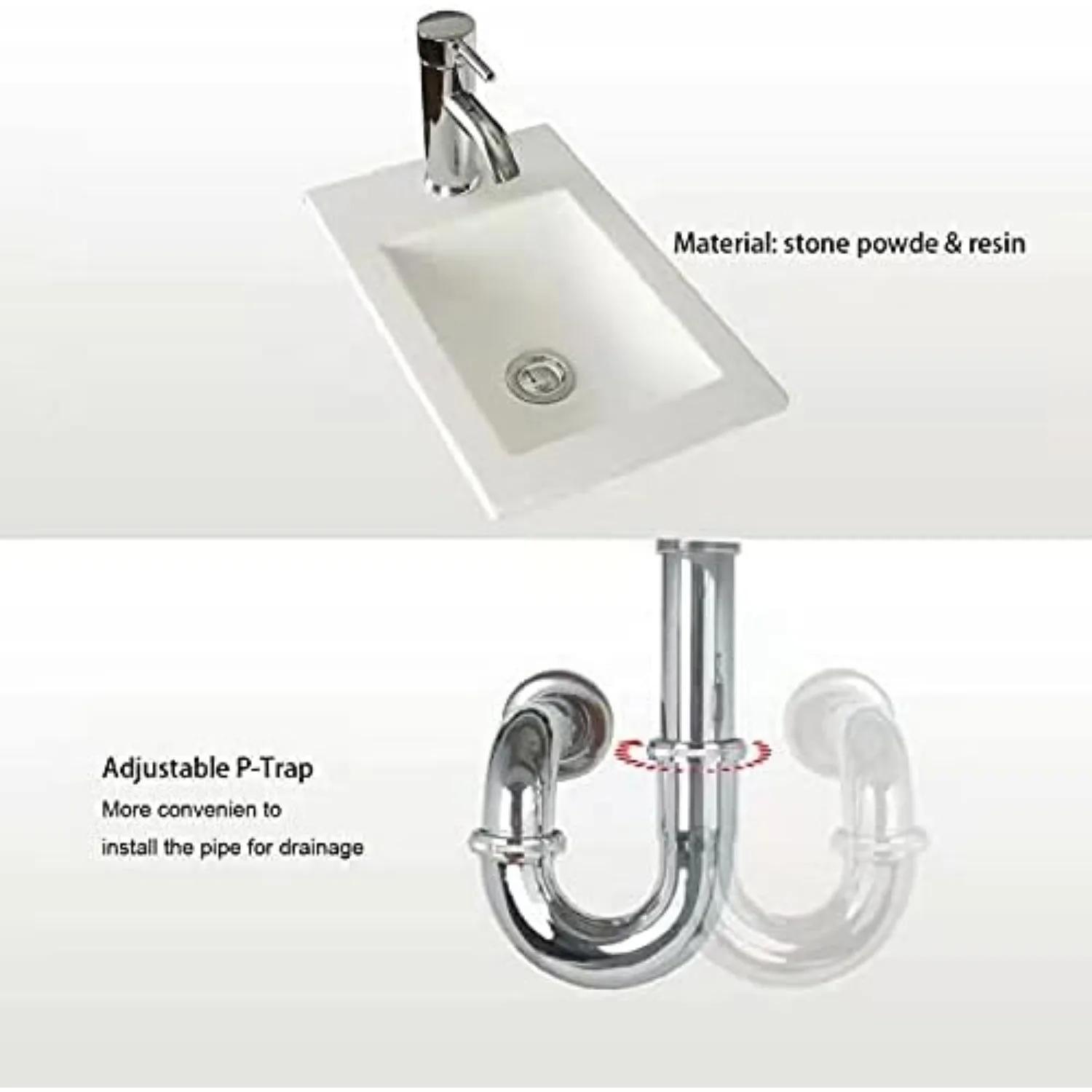 16" Small Bathroom Vanity Sink Combo, Painted Wall Mounted Floating Cabinet W/Resin Basin Sink Top, Chrome Water Save Faucet ﻿ 6
