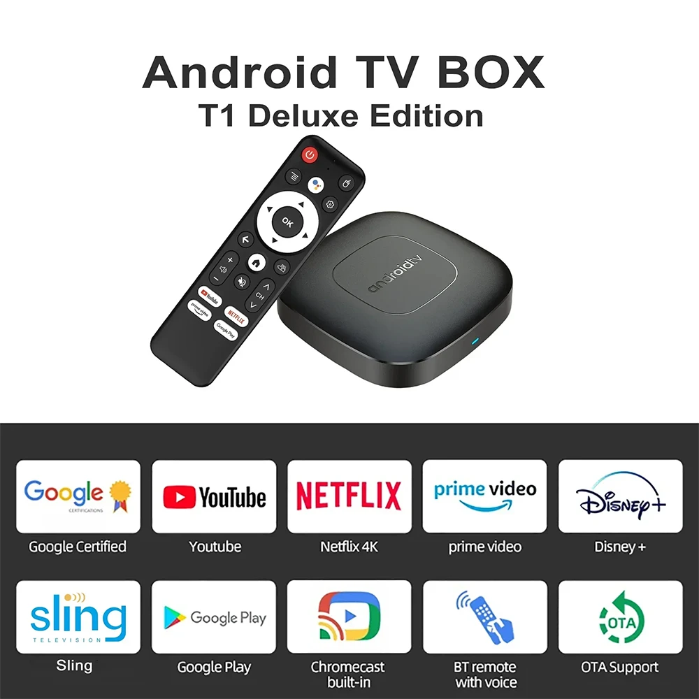 Smart TV Box Global Version Streaming Media Player AllwinnerH313 Android14 2.4G&5G Wifi 4K Mortal T1 Bluetooth Google Assistant