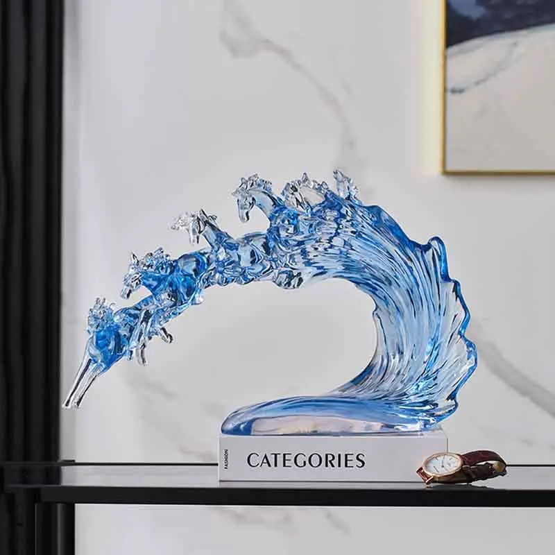 Transparente Harz Handwerk Pferd Skulptur Ornamente Wohnzimmer TV-Schrank Desktop-Dekoration kreative Kunstwerke Statue Geschenke